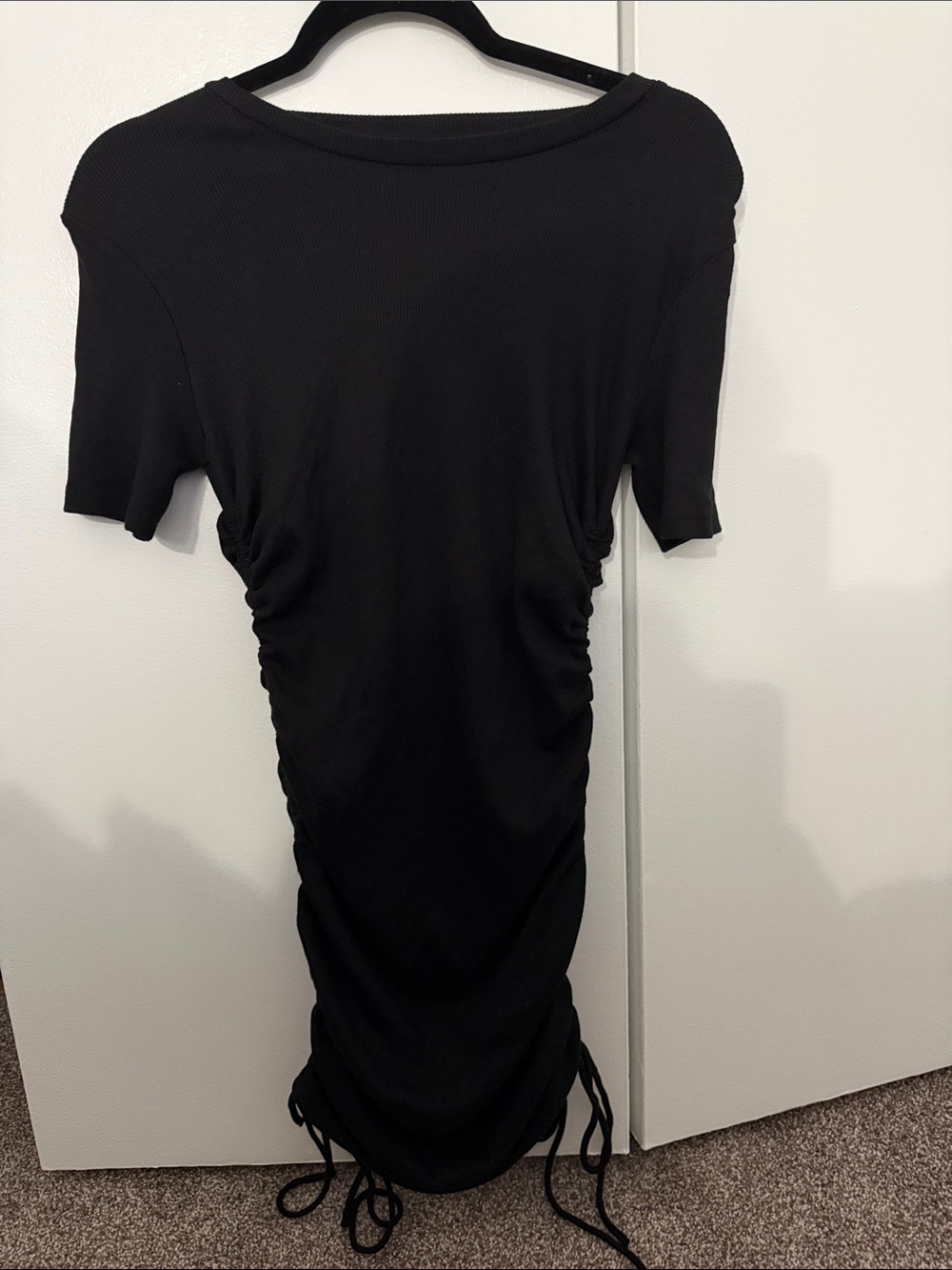 Zara Black Ruched Short Sleeve Midi Dress
